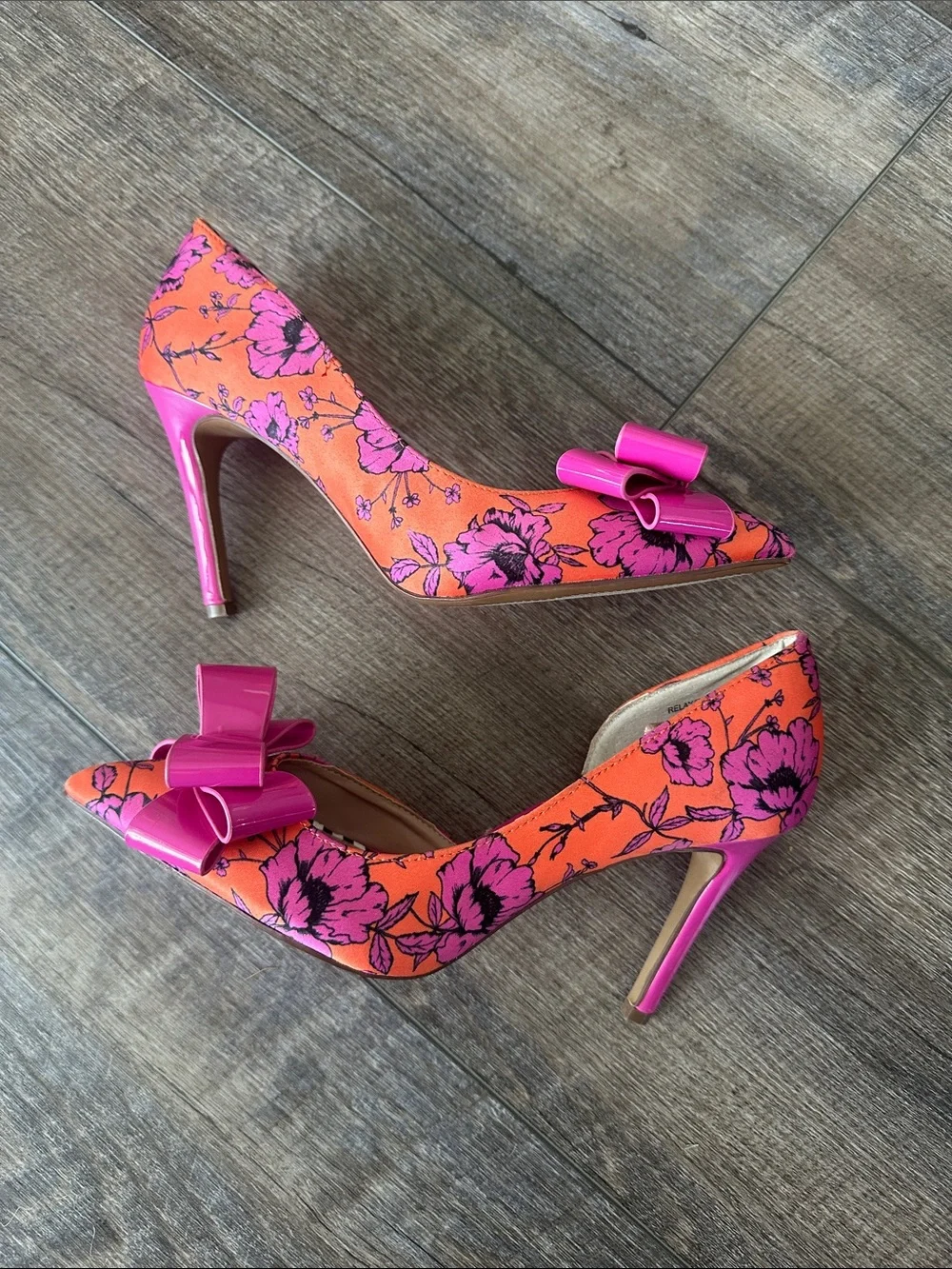 Betsey Johnson Pink Bow Orange Floral D'Orsay Heels